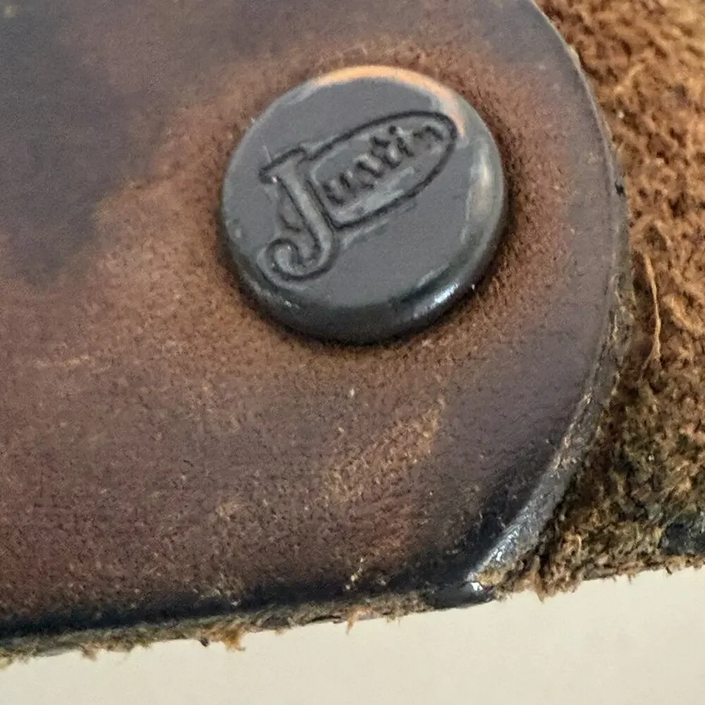 John Deere Belt Buckle and Justin Leather Belt Kids Sz 24 Farm Cowboy